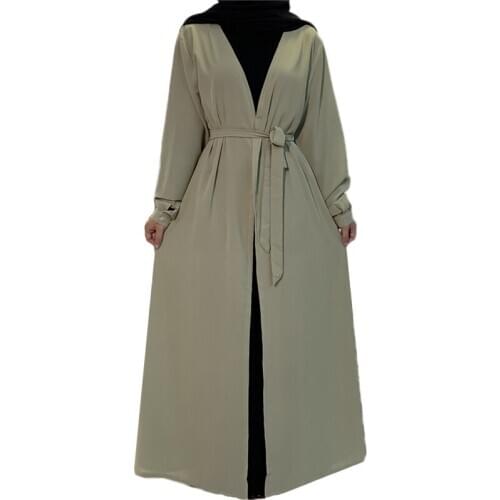 Muslim Women Long Dress Abaya Turkish Kaftan Arab Jilbab Maxi Robe Open Kimono Wit Belt Casual Loose Cardigan Middle East Gown