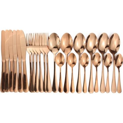 16pcs Shiny Cutlery Sets Wedding Tableware Silverware Travel Cutlery Set Copper Rosy Forks Knives SpoonsDropshipping