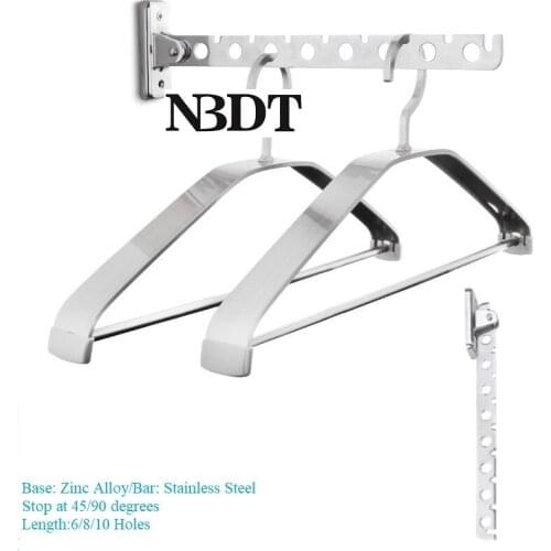 Stainless Steel Wall-mounted Closet Folding Hanging Hole Hanger Rack Hook Laundry Bedroom Closet Organizer