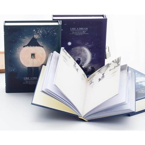 Creative Color Page with Lock Notebook"like Dream"diary Book Cute Function Planner Log Book Diary Stationery Gift Box Packaging