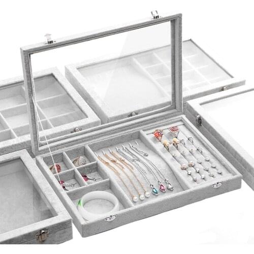 Multiple Choices Gray Velvet Necklace Rings Earrings Jewelry Display Organizer Box Case Jewelry Box Storage Showcase