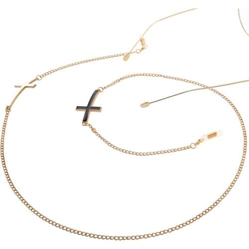 Non-slip popular metal glasses rope gold black and white cross pendant handmade glasses chain