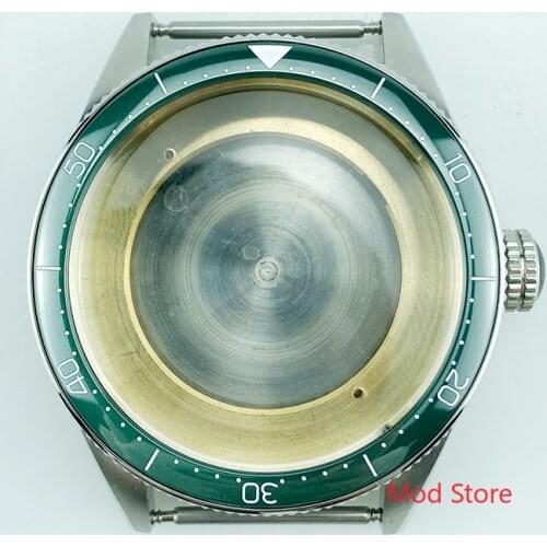 NEW Arrival 5ATM WR Black/Green White Writing Watch Case Parts Fit ETA2836 Miyota8215/8205 Mov't Autavia Style Domed Crystal
