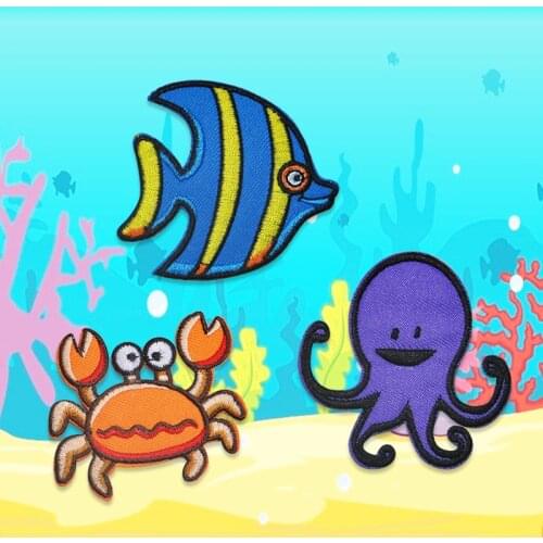 Octopus Fish Crab Undersea World Embroidered Patches Colorful Patches Supplies Handmade Sewing On Clothes Bags Accessories