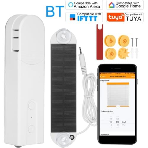 Tuya WiFi Solar Powered BT Control Smart Blinds Drive Motor Motorized Chain Roller Voice Control Work With Alexa Google Home