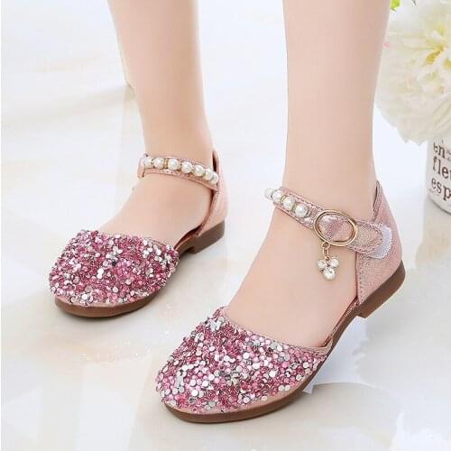 Rhinestone Hollow Summer New Girls Sandals Princess Glitter Kids Leather Shoes Dress Wedding Dancing Children Student Flat Shoes