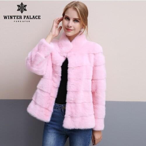 2018 winter New style fur coat natural mink stand Collar good quality mink fur coat 65 cm long coats of fur Fashion Slim Fur