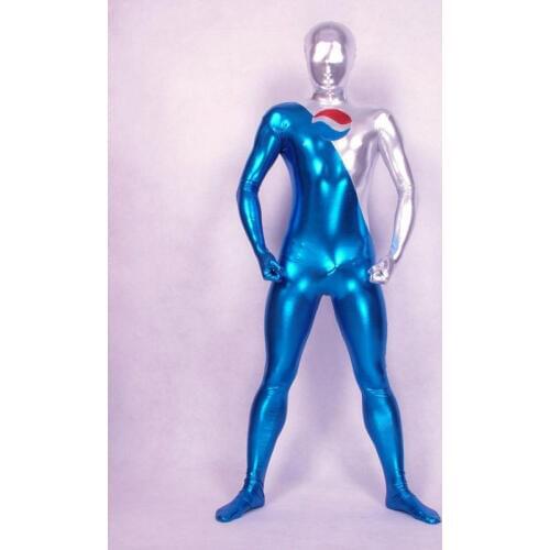 Blue And Silver Shiny Zentai Pepsiman Costume for Halloween Events Party Bodysuit
