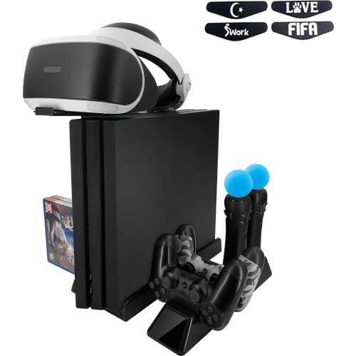 PSVR PS4 Slim Pro PS Move Charging Display Vertical Stand Charger Dock For PS4 VR Playstation 4 Cooling Fan Game Disc Storage