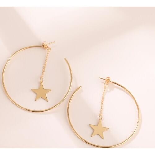 VG 6YM 2021New Fashion Gold Color Metal Star Hoop Earings Simple Design Round Huggies Earrings For Women Party Jewelry Wholesale