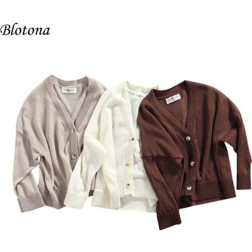 Blotona Fashion Toddler Baby Girls Knitted Cardigan, Cute Long Sleeve V-Neck Button Down Solid Color Sweater Coat, 1-7Years