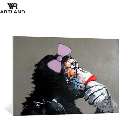 YYR-ARTLAND Home wall decoration Handmade oil painting on canva Abstract animals monkey lover for living room bedroom no framd