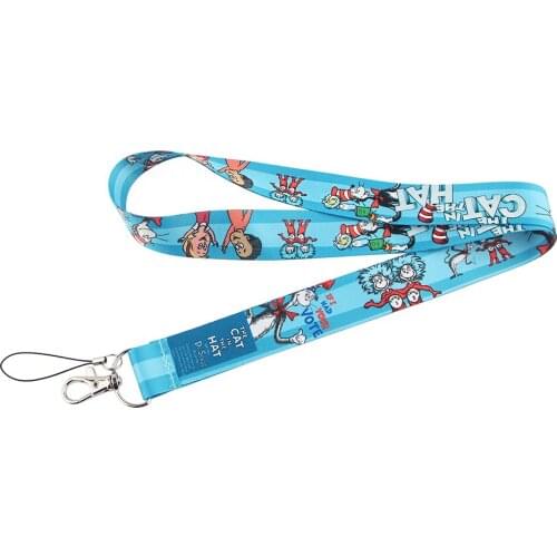 ZF2237 1pcs Blue Neck Strap Cat Lanyards ID Badge Card Holder Keychain Phone Gym Strap Webbing Necklace Gift