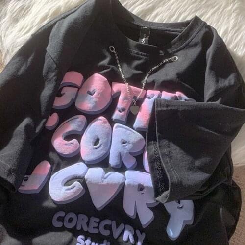 100% Cotton Half Sleeve Oversized T-shirts Women Summer New Style Foam Letter Printing Korean Fashion Loose Tops y2k Tees Kawaii