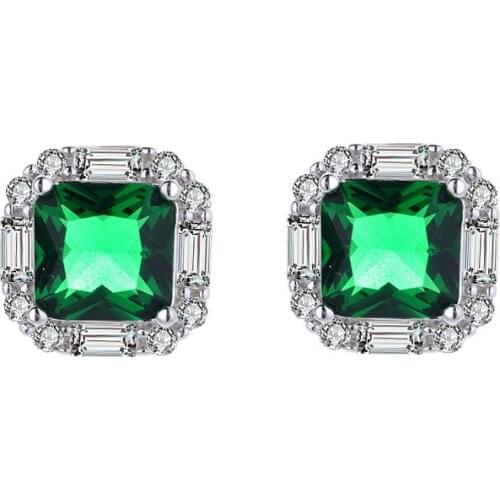 100% S925 Sterling Silver Gorgeous Green Cubic Zirconia Stud Earrings for Women Noble Wedding Party Earring Fine Birthday Gift