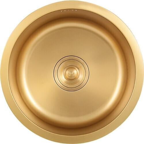 Gold Round Kitchen Sink Table Embedded Single Sink 41 CM Nano Gold Stainless Steel Kitchen Sink for Bar