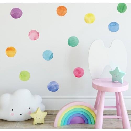 1 Set Colorful Dot Wall Stickers Watercolor Polka Dots Pattern Waterproof PVC Party Backdrop Decals Wall Decals Decoration