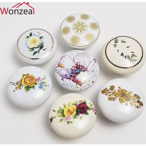 Wonzeal 1PCS Ceramic Handles 32MM Single Round Cabinet Knobs Wardrobe Kitchen Garden Door Drawer Pulls Furniture Handles