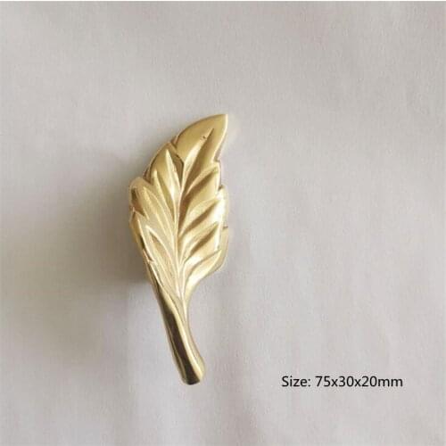 1Pc Pure Copper Leaf Shaped Drawer Cabinet Door Wardrobe Handle Elegant Ceramic Copper Art Wrought Handle DIY Furniture Knob