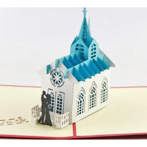10pcs Bride Groom Church Handmade Kirigami Origami 3D Pop UP Greeting Cards Invitation card For Wedding Birthday Party Gift