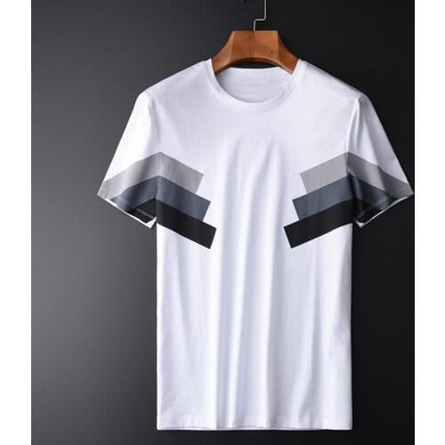 100% Cotton Men Luxury Mercerization Fabric Geometry Printed Mens T-shirts Plus Size 3XL 4XL Slim Fit Man Tee