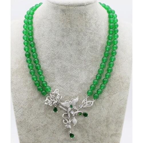 2rows green jade 8mm necklace & green zircon flower 17-18inch wholesale beads nature FPPJ woman 2019