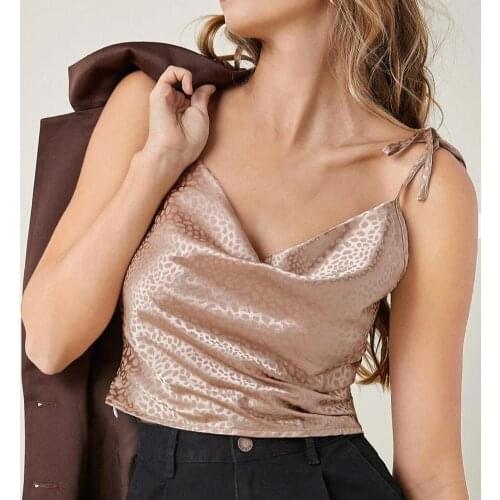 2021 New Fashion Sleeveless Sling Crop Top Tie Shoulder Low Cut Strap Top Leopard Print Strap Vest for Party