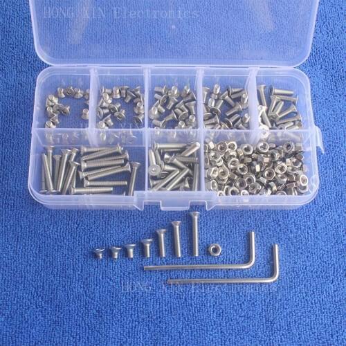 280Pcs M3 Metric countersunk falt Head Thread Stainless Steel screws Bolt Assortment kit set Fastener Hardware Hex Nuts screw