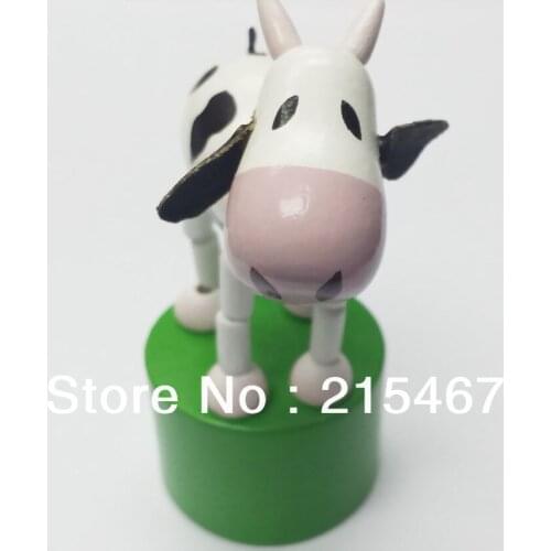 6 pc New Traditional Movable Wooden Push base cow puppet toy birthday party favor Pinata Bag Filler Loot Gak Fun Game Gift