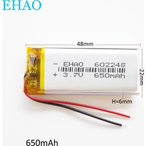 602248 3.7V 650mAh battery Lithium Polymer LiPo Rechargeable For Mp3 GPS Vedio Game 6*22*48mm smart band