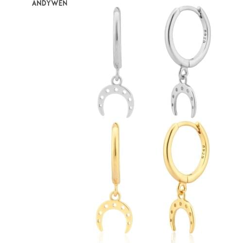 ANDYWEN 925 Sterling Silver 8.5mm Simple Drop Earring Aros Herradura Dangle Charm Clips Piercing Tiny Fine Jewels For Women