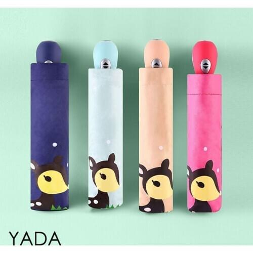 YADA New Fashion Lovely Deer Pattern Automatic Umbrella Folding Cartoon Deer Umbrellas For Children Anime Rain Umbrella YD200330
