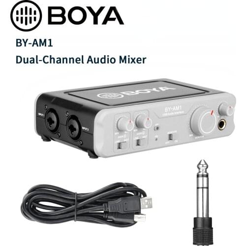 BOYA BY-AM1 Dual-Channel Audio Mixer for dynamic/condenser XLR mics line-level/ instrument signals for computers laptops speaker