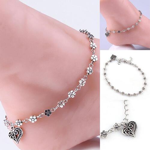Womens Retro Heart Flowers Barefoot Sandal Beach Anklet Chain Foot Jewelry bracelet on the leg bracelet ankles jewelry