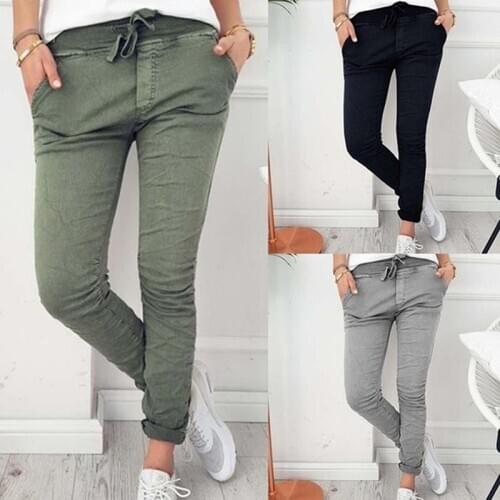 Spring Summer Autumn Casual Slim Solid Thin Pants For Women High Waist Black Army Green Pants Trousers