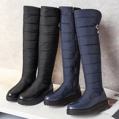 CEVABULE 2021 Down Cloth Thick Wool Snow Belt Buckle Over Knee Boots Leisure Over The Knee Boots for Women Boots Size 41 TYX