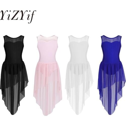 Kids Girls Ballet Leotard Dress Lyrical Dancewear Sleeveless Splice Open Back High-low Hem Ballet Dance Gymnastics Leotard Dress