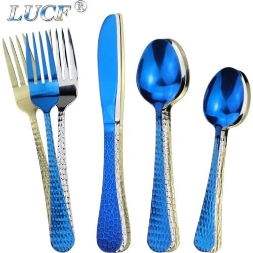 LUCF Elegant Grain Utensils Cutlery Stainless steel Western Dinnerware Crocodile Texture Metal Flatware for Kitchen Restaurant