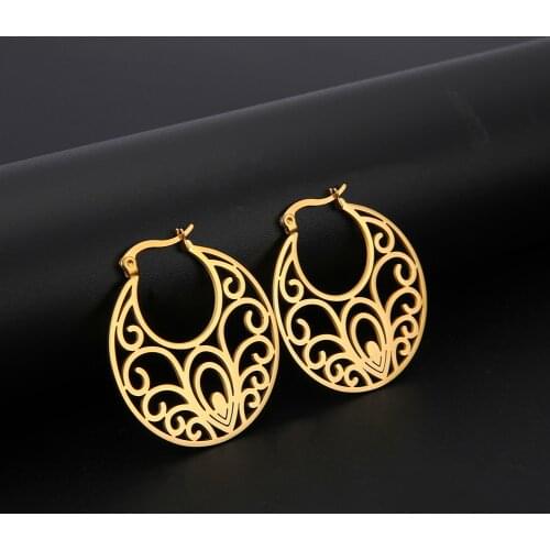 Teamer Ethnic Stainless Steel Earring for Women Girls Aesthetic Filigree Hoop Earrings Bohemia Jewelry Silver Color Gifts