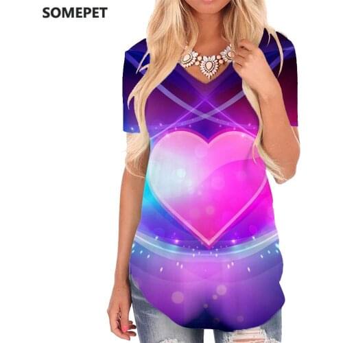 SOMEPET Love T Shirt Women Colorful Funny T shirts Romantic V-neck Tshirt Couples Tshirts Printed Womens Clothing Fashion