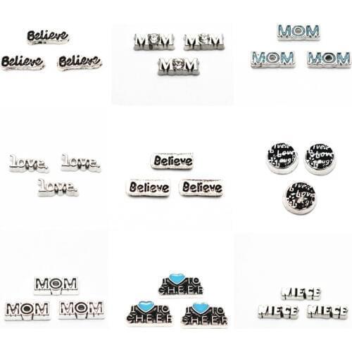 Hot selling 10pcs/lot LOVE MOM crystal floating charms living glass floating memory locket charms jewelry