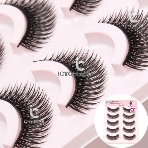 ICYCHEER Handmade Cross Soft 5Pairs 3D False Eyelashes Eye Lashes Makeup Extension Tools