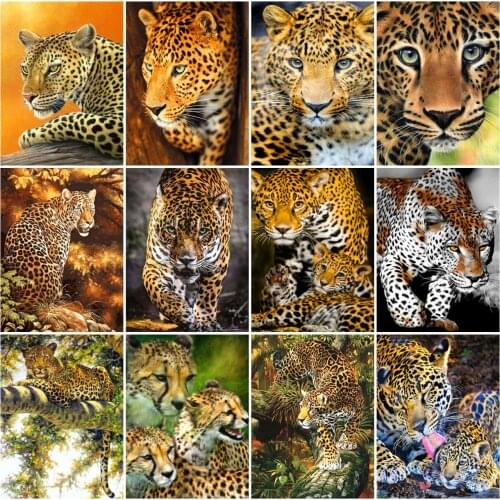 AZQSD Full Square Diamond Art Painting Leopard Cross Stitch Rhinestones Diamond Embroidery Animal Mosaic Needlework Home Decor