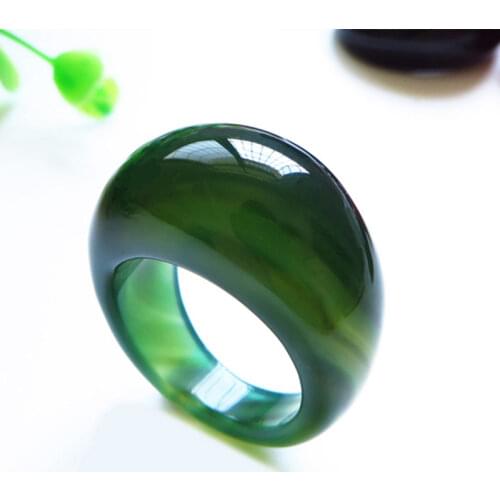 Chinese Natural Green Chalcedony Hand Carved Ring Fashion Trendy Jewelry Simple Female Agate Ring Manufacturers Wholesale