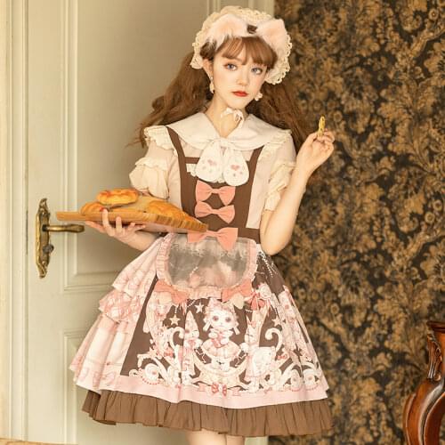Crowned Kitten ~ Sweet Lolita JSK Dress with Detachable Apron