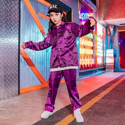 Hip Hop Costume Children Purple Tops Pants Stage Suit Street Dance Clothing Performance Wear Kids Jazz Dance Wear Girls BL3358