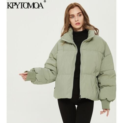 KPYTOMOA Women 2020 Fashion Parkas Thick Warm Loose Padded Jacket Coat Vintage Long Sleeve Pockets Female Outerwear Chic Tops