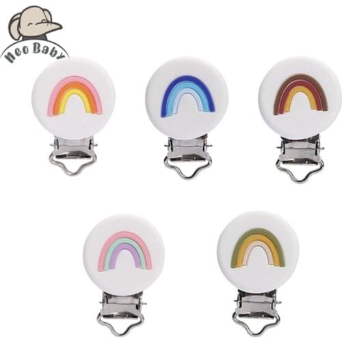 5Pc Silicone Round Pacifier Clips Rainbow Nipple Holder Silicone Baby Accessories Pacifier Clips Baby Goods BPA Free Teether Toy