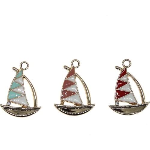 Cute Enamel series Ship Charms Sailboat Pendant For Jewelry Making DIY Bracelet Earrings Necklace Girls Gift Findings