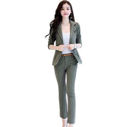 Fashion Suit suit female summer/ fall New womens High-end temperament British style stripe suit + pants two-piece suit women